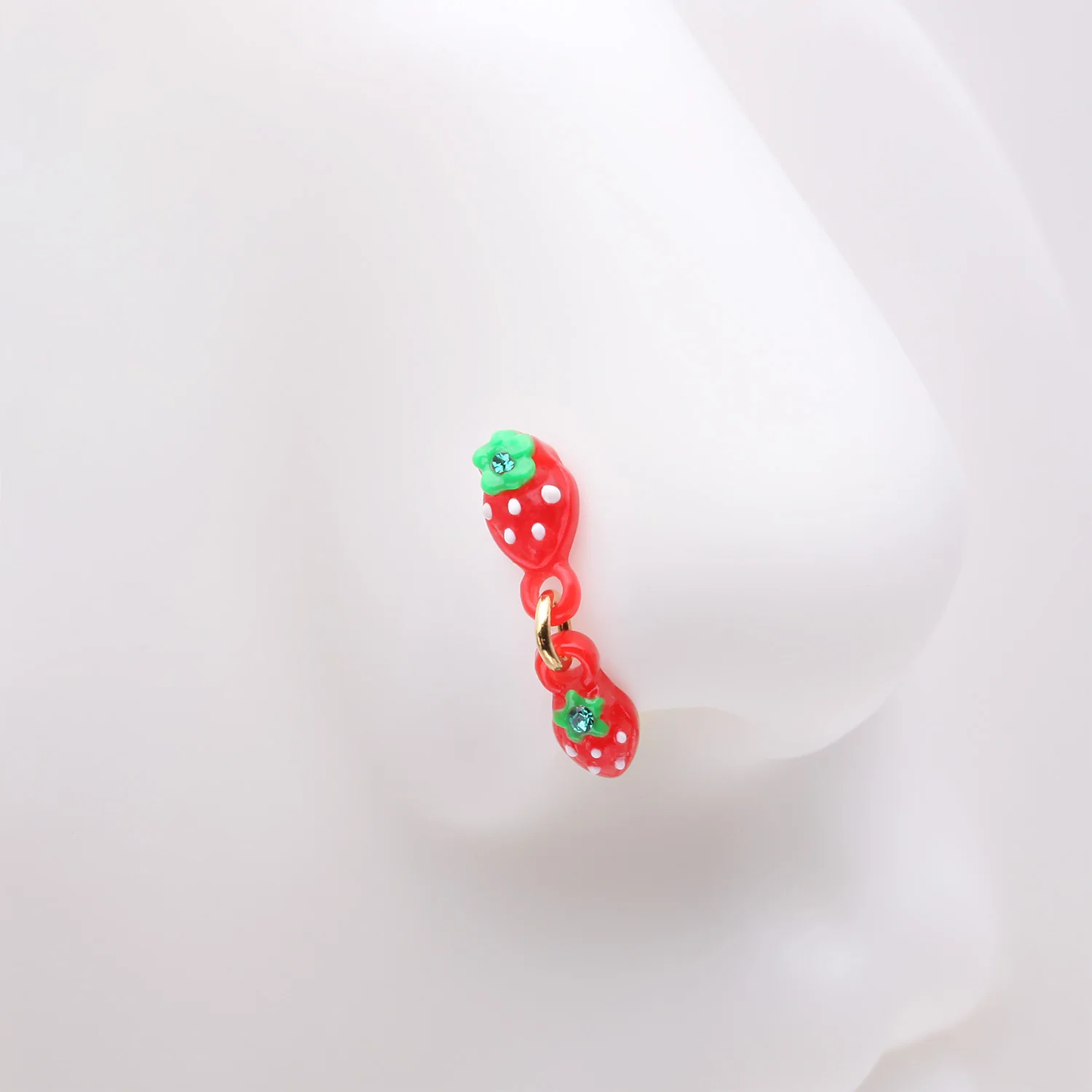 Very Berry Double Strawberry Dangle Nose Stud Ring - Image 2