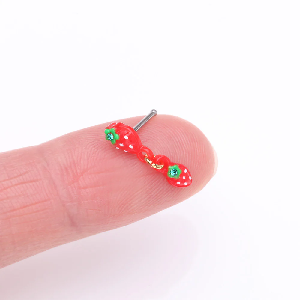 Very Berry Double Strawberry Dangle Nose Stud Ring - Image 3