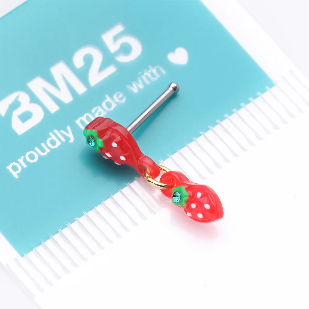 Very Berry Double Strawberry Dangle Nose Stud Ring - Image 5