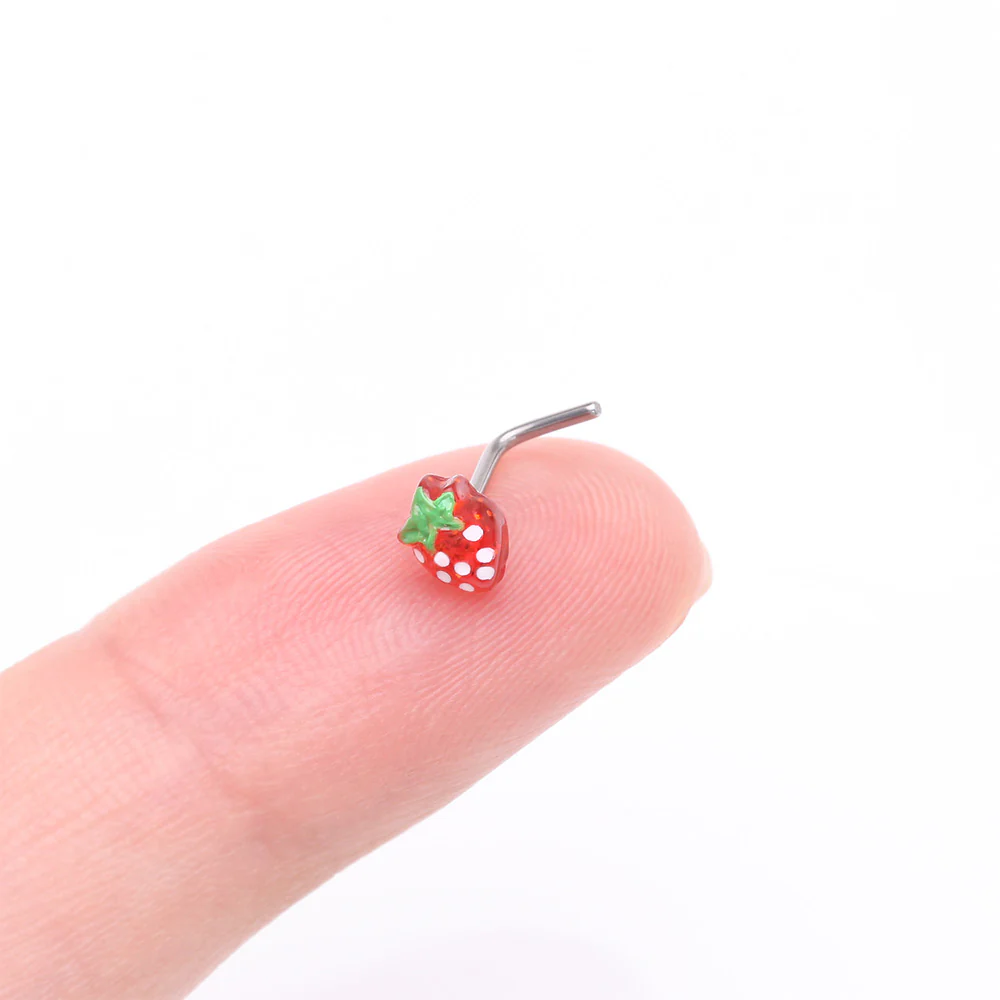 Very Berry Red Strawberry L-Shaped Nose Ring - Image 3