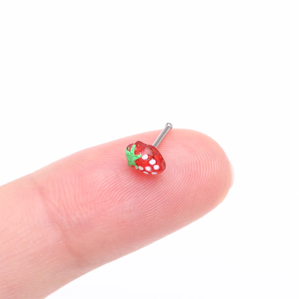 Very Berry Red Strawberry Nose Stud Ring - Image 3