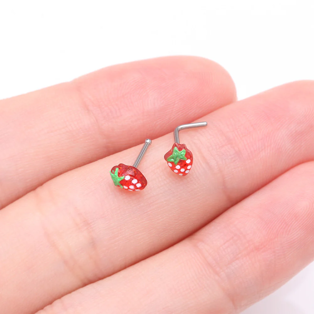 Very Berry Red Strawberry Nose Stud Ring - Image 4