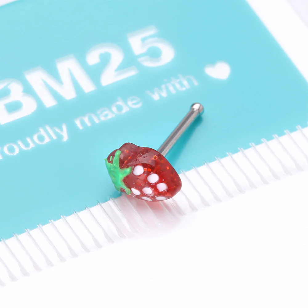Very Berry Red Strawberry Nose Stud Ring - Image 5