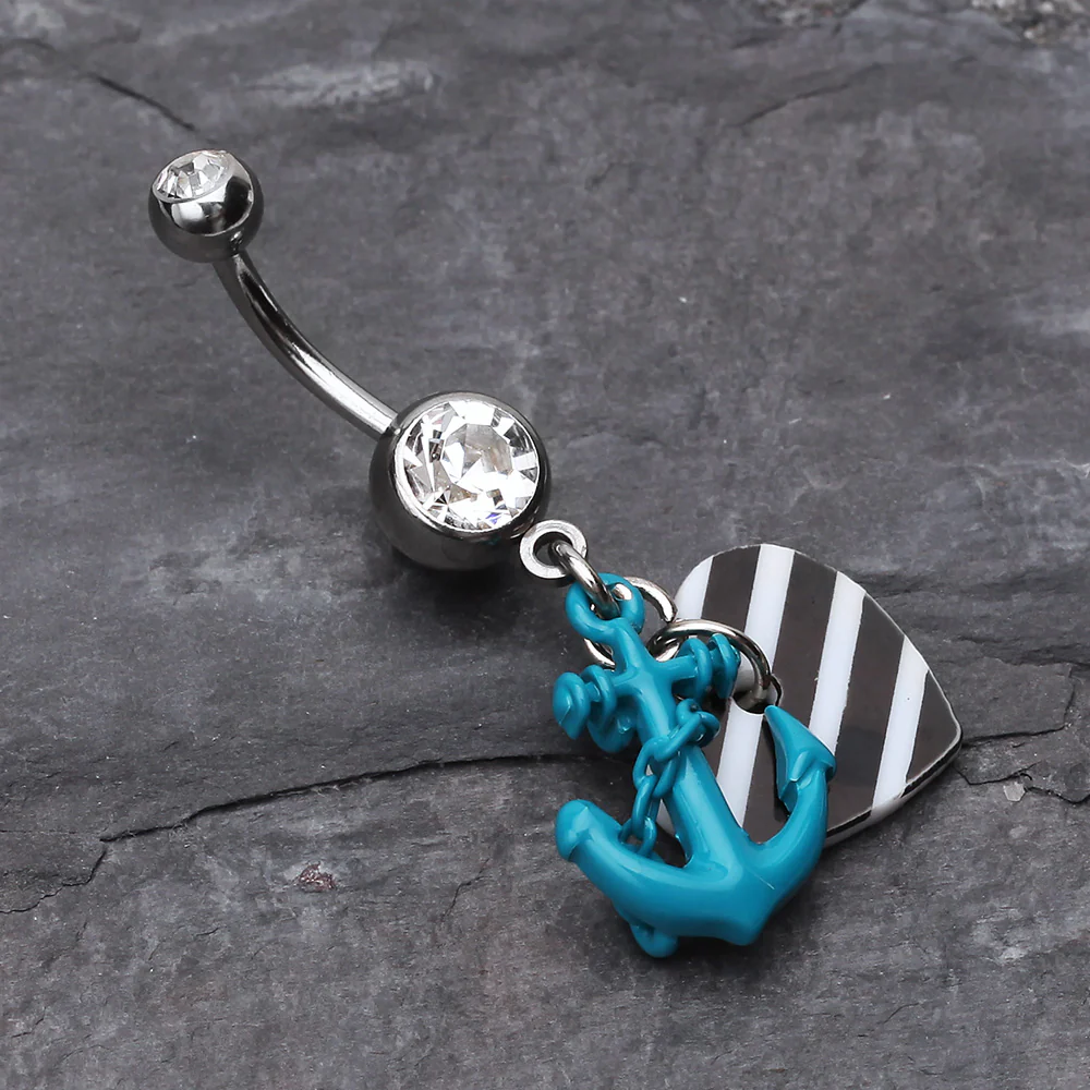 Vibrant Anchor Nautical Heart Belly Ring - Image 3