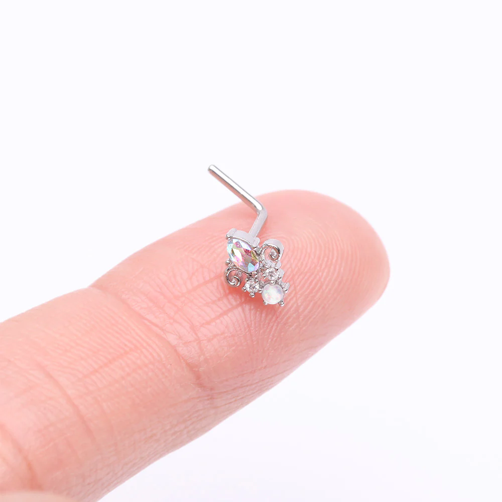 Victorian Filigree Aurora Sparkle L-Shaped Nose Ring - Image 3