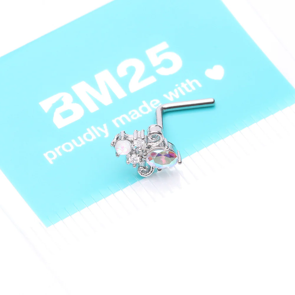 Victorian Filigree Aurora Sparkle L-Shaped Nose Ring - Image 5
