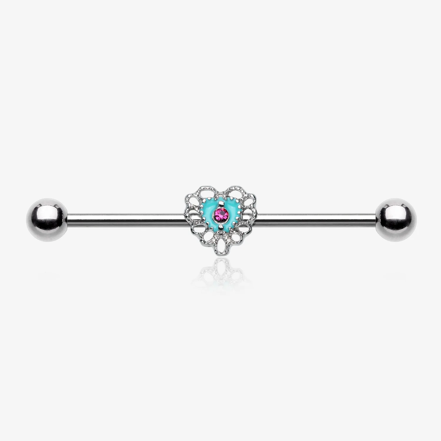 Victorian Filigree Heart Sparkle Industrial Barbell