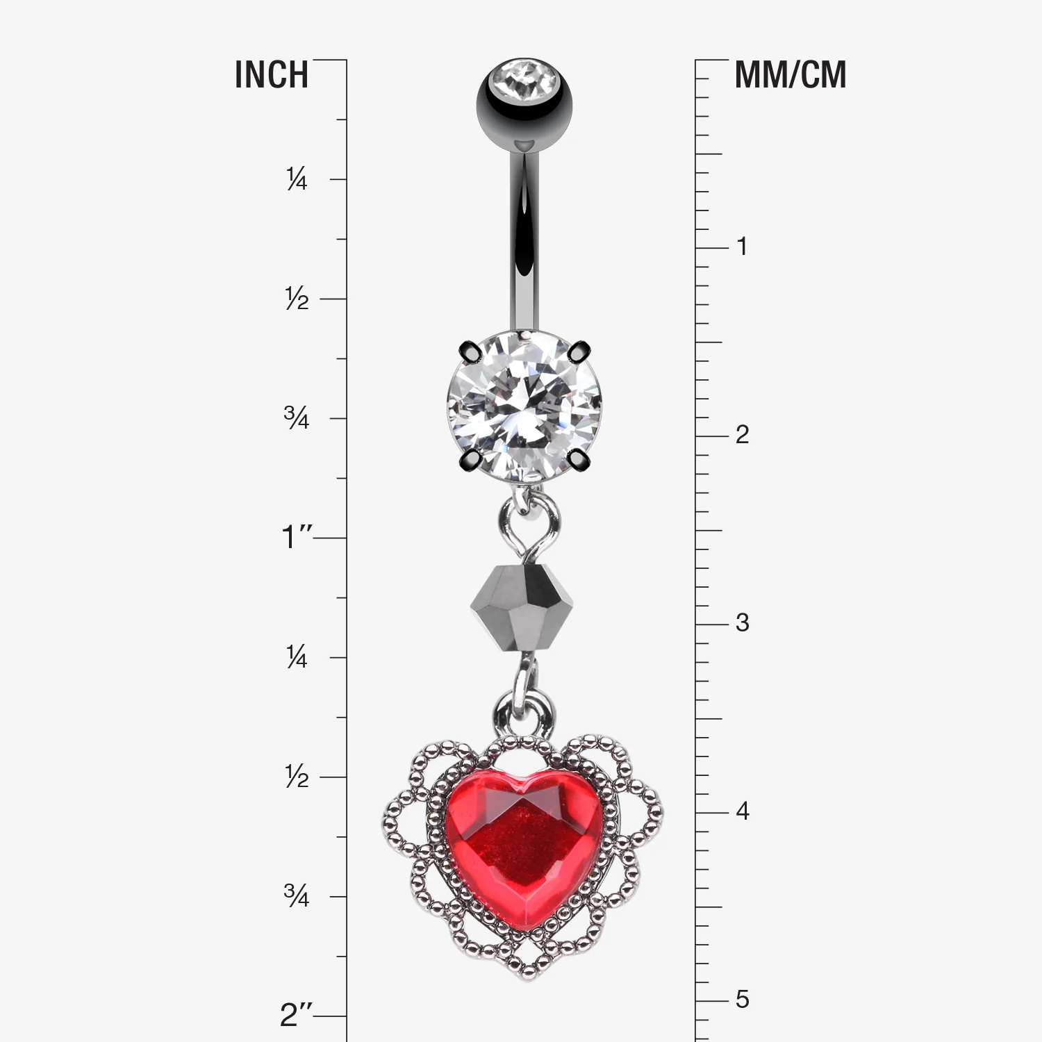 Victorian Goth Lace Heart Sparkle Dangle Belly Button Ring - Image 2