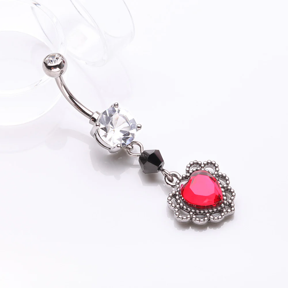 Victorian Goth Lace Heart Sparkle Dangle Belly Button Ring - Image 3