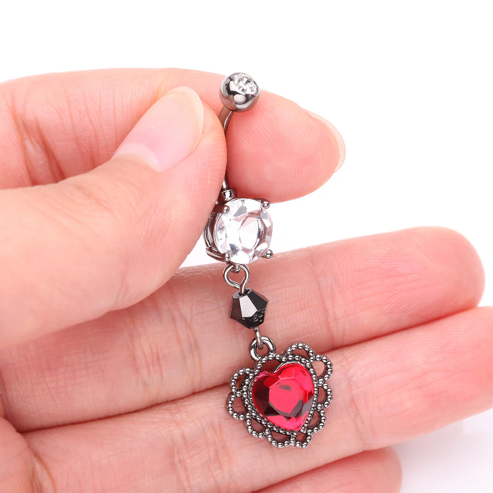 Victorian Goth Lace Heart Sparkle Dangle Belly Button Ring - Image 4