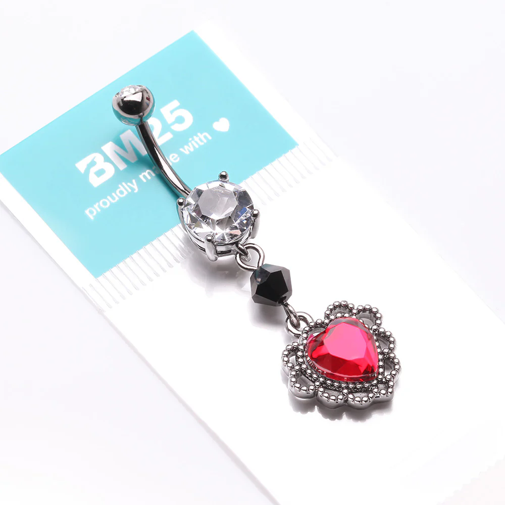 Victorian Goth Lace Heart Sparkle Dangle Belly Button Ring - Image 5