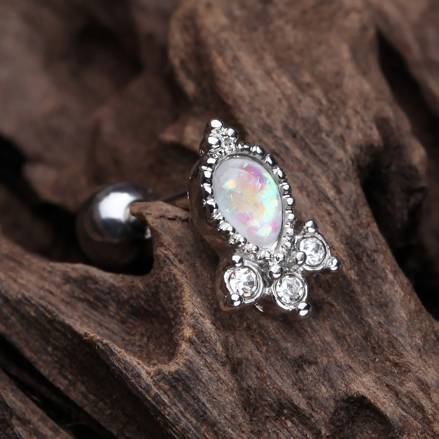 Victorian Opal Sparkle Cartilage Tragus Barbell - Image 2