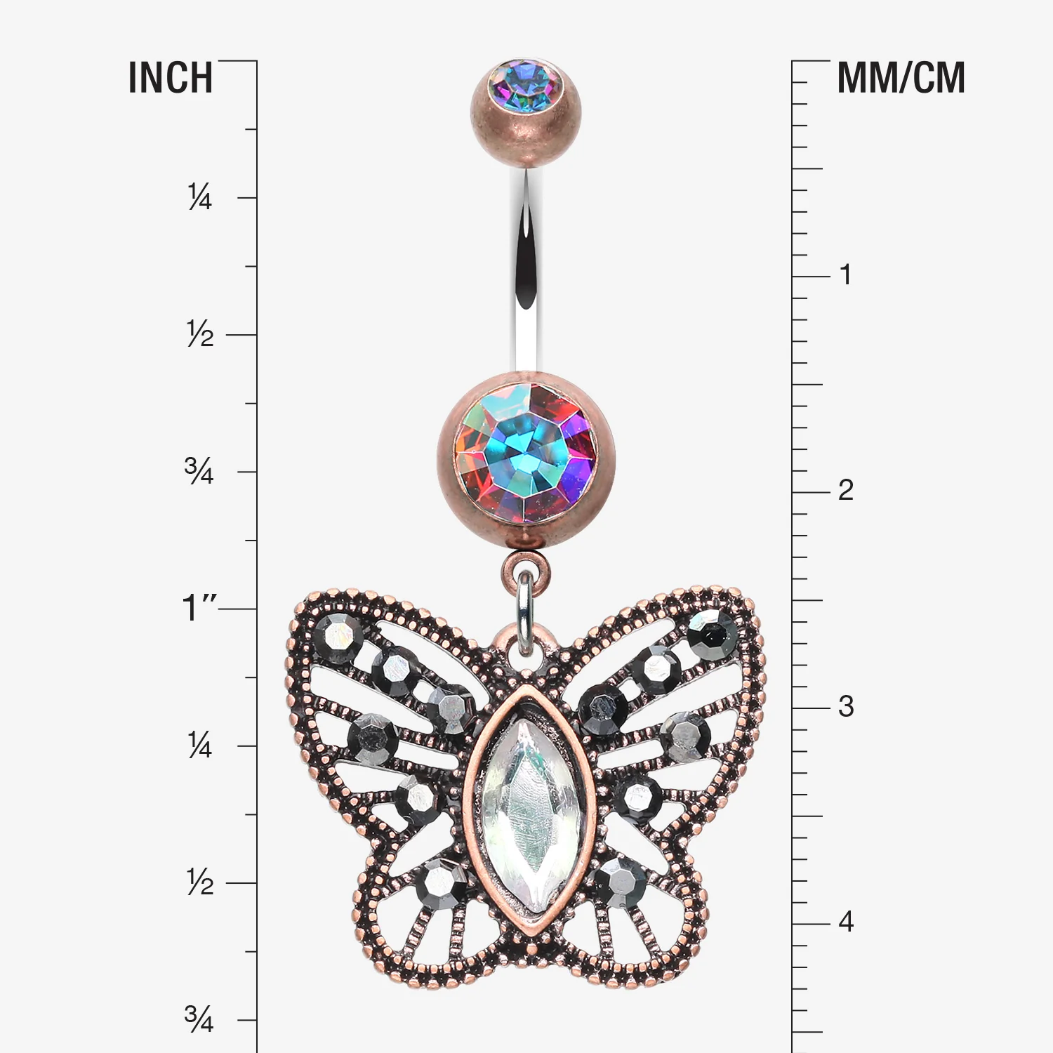 Vintage Boho Butterfly Fliligree Belly Button Ring - Image 2