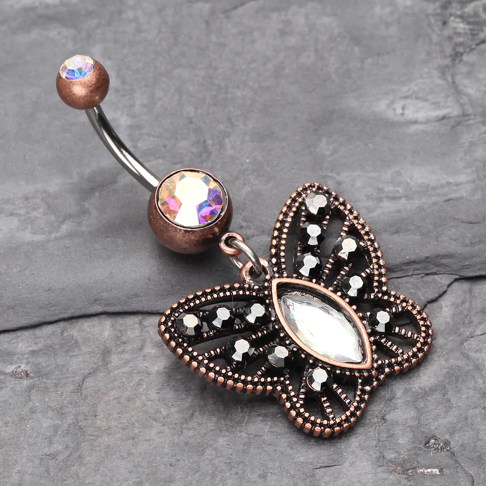 Vintage Boho Butterfly Fliligree Belly Button Ring - Image 3