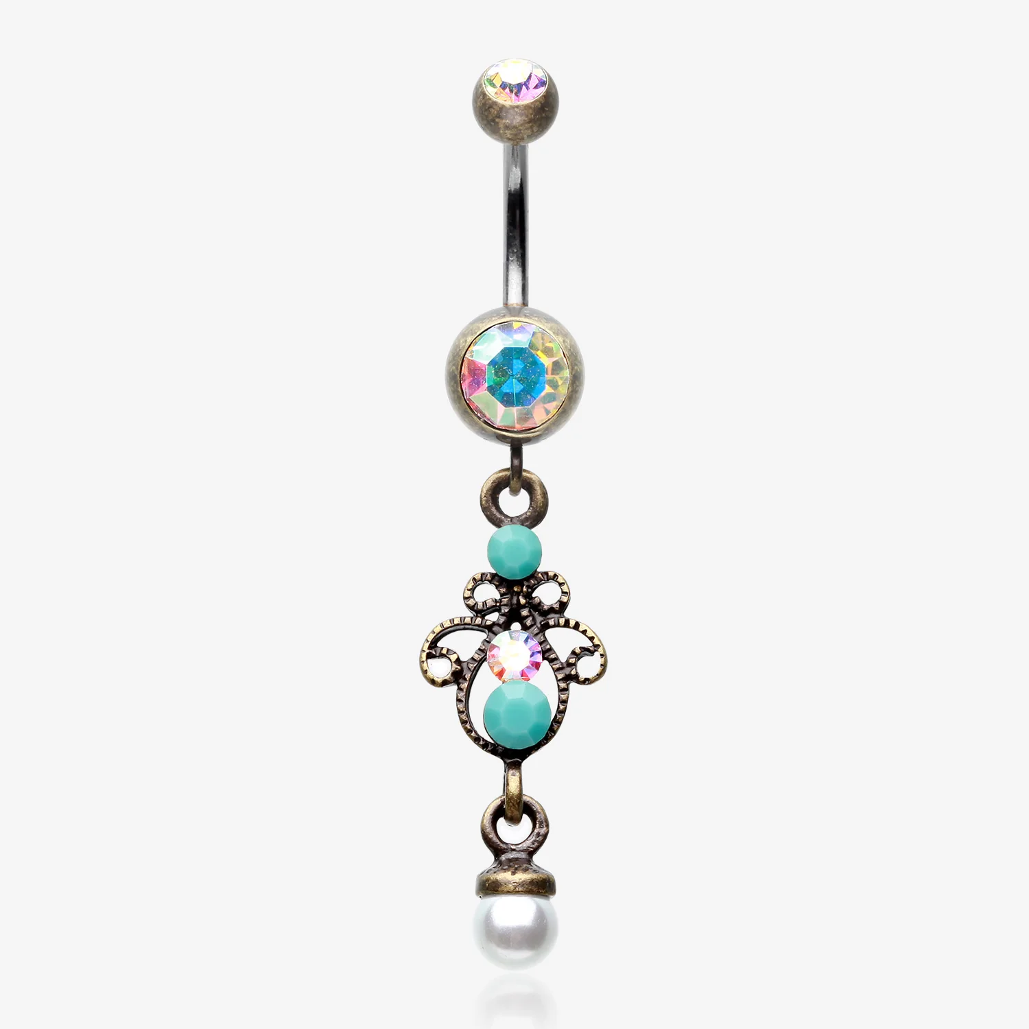 Vintage Boho Elegant Jeweled Pearl Belly Button Ring