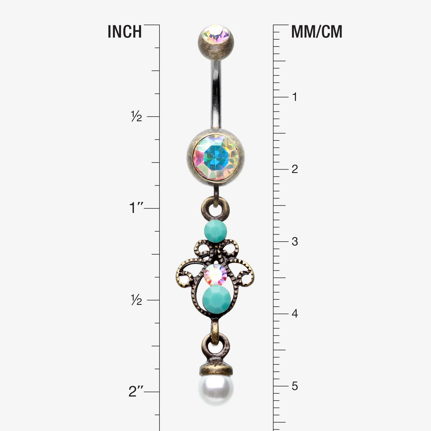 Vintage Boho Elegant Jeweled Pearl Belly Button Ring - Image 2