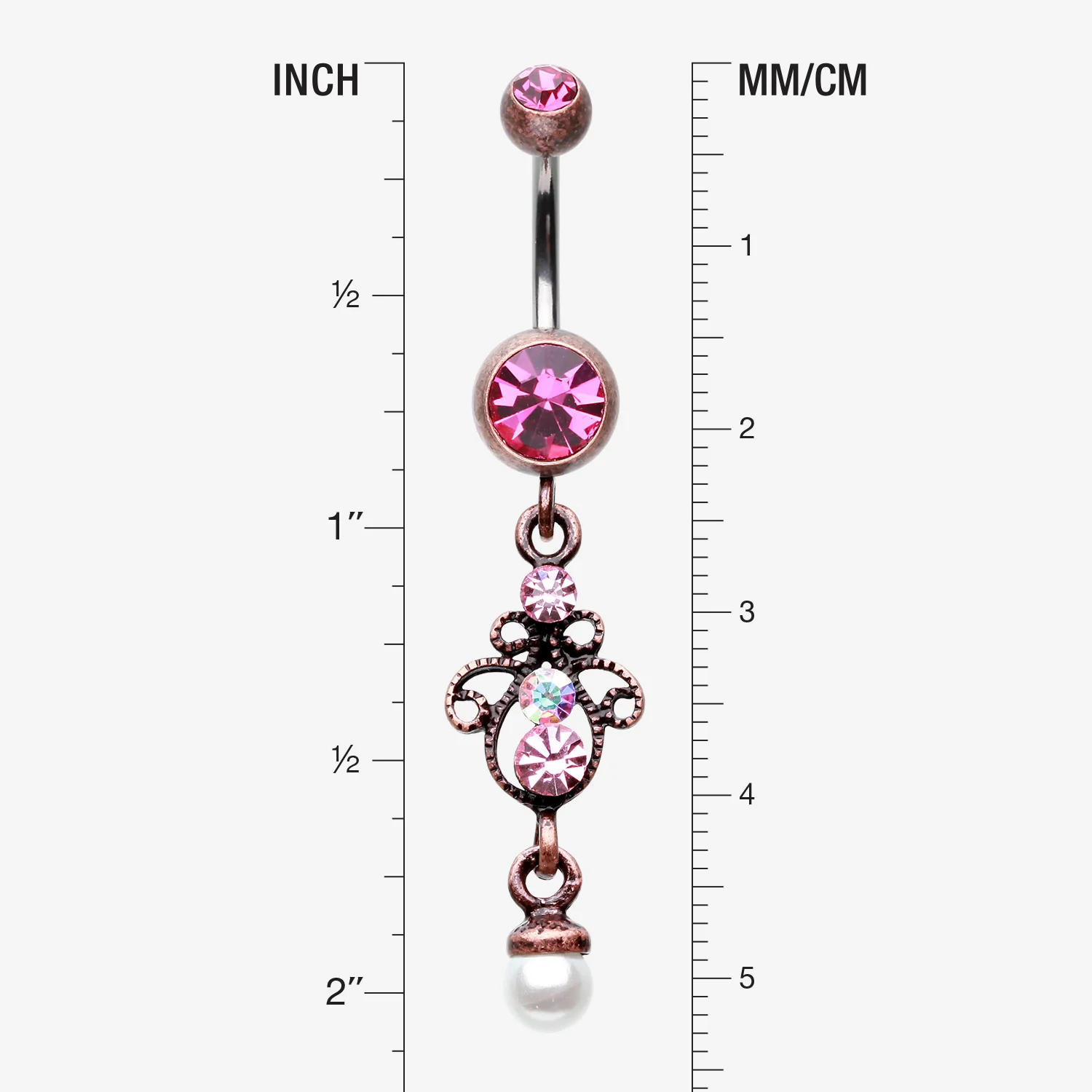 Vintage Boho Elegant Jeweled Pearl Belly Button Ring - Image 2