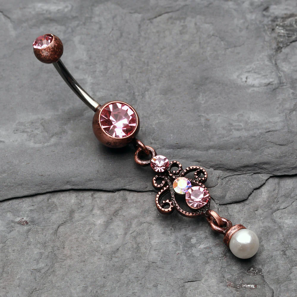 Vintage Boho Elegant Jeweled Pearl Belly Button Ring - Image 3