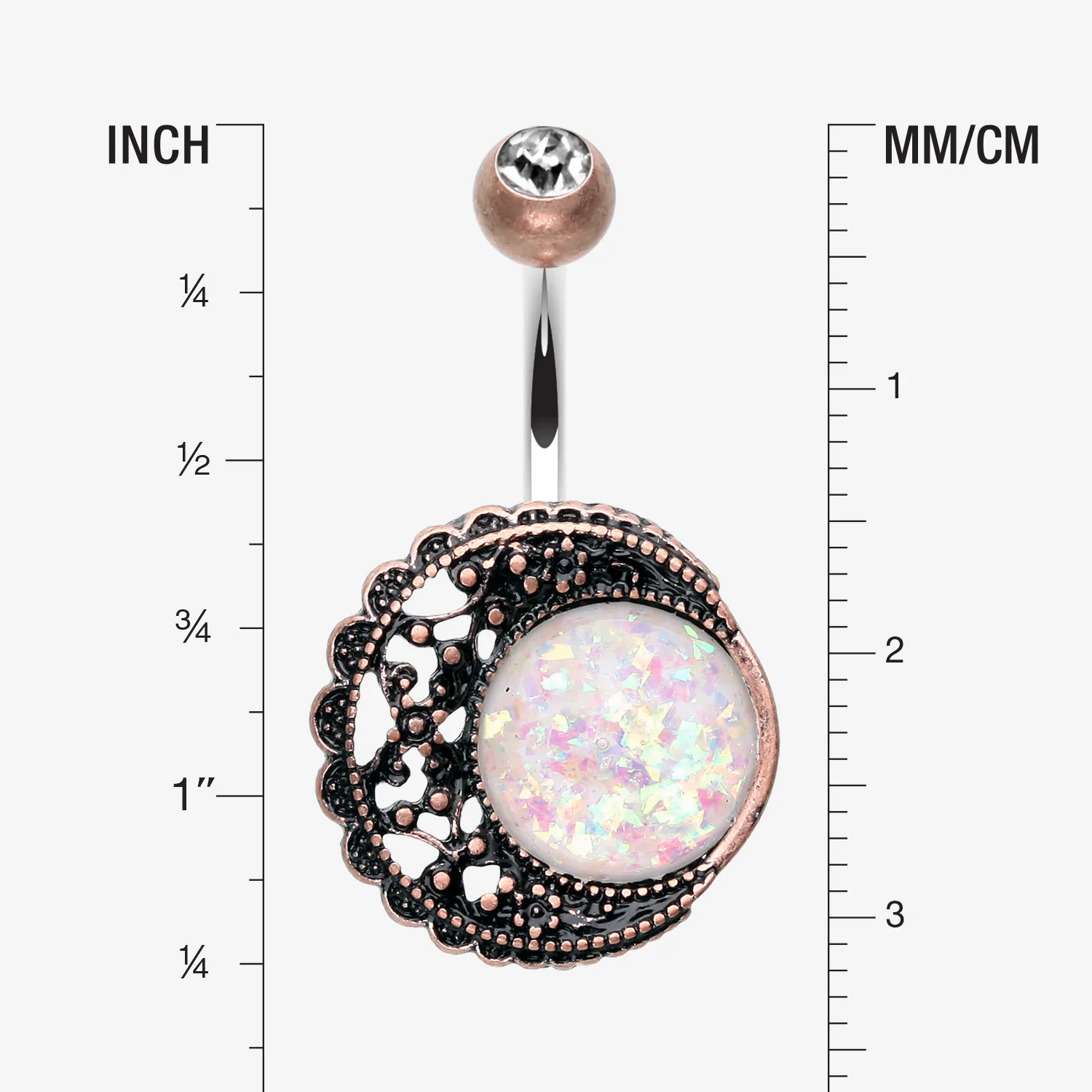 Vintage Boho Filigree Moon Opal Belly Button Ring - Image 2