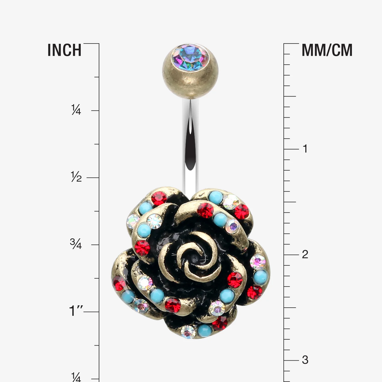 Vintage Boho Gleam Rose Belly Button Ring - Image 2
