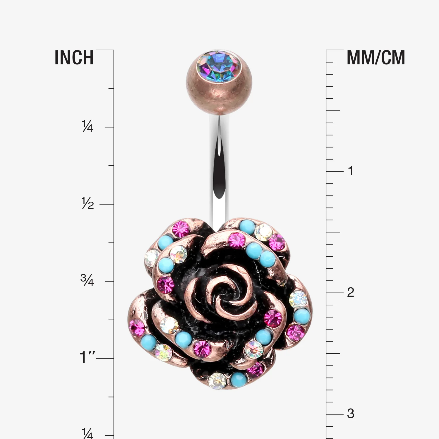 Vintage Boho Gleam Rose Belly Button Ring - Image 2