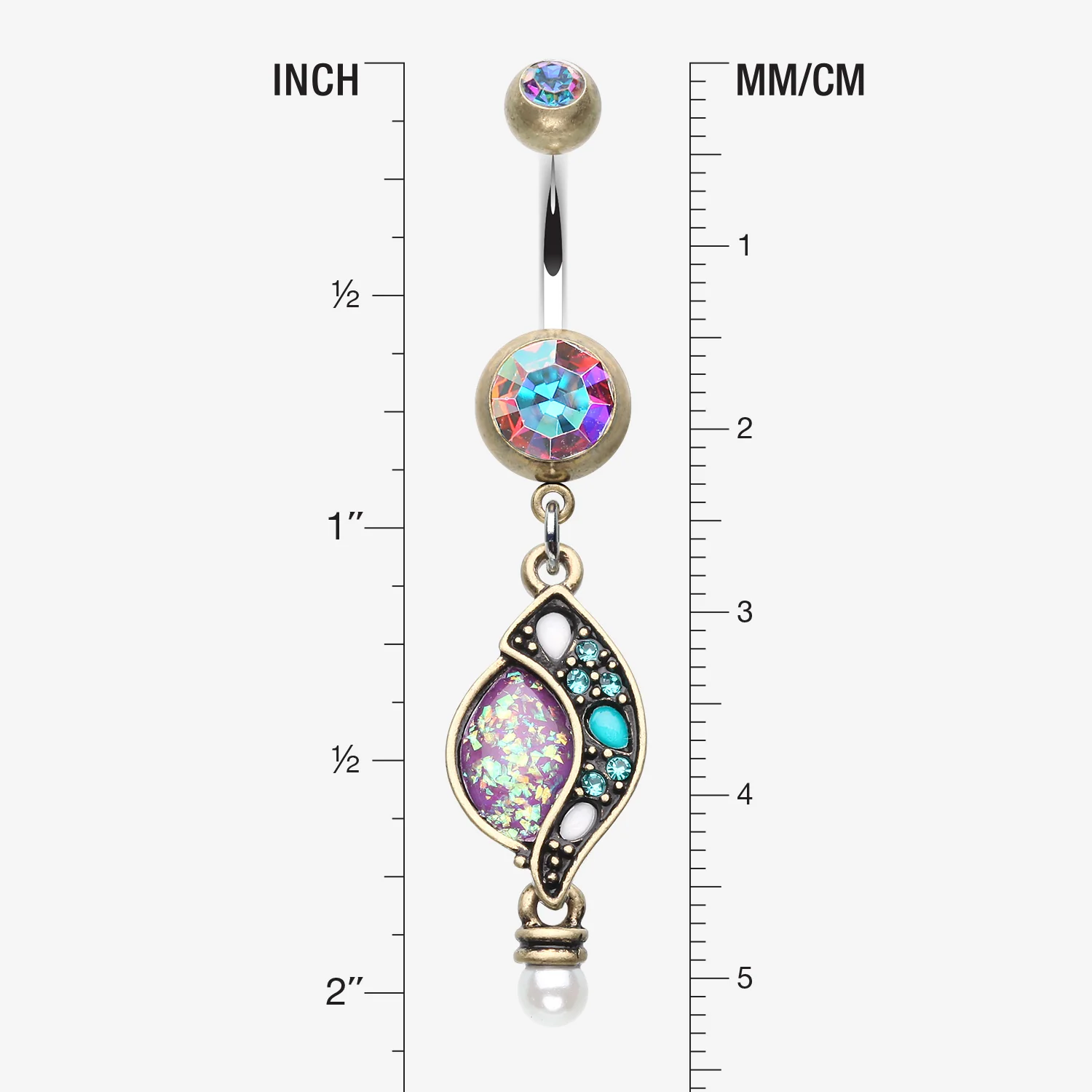 Vintage Boho Opal Sparkle Journey Belly Button Ring - Image 2