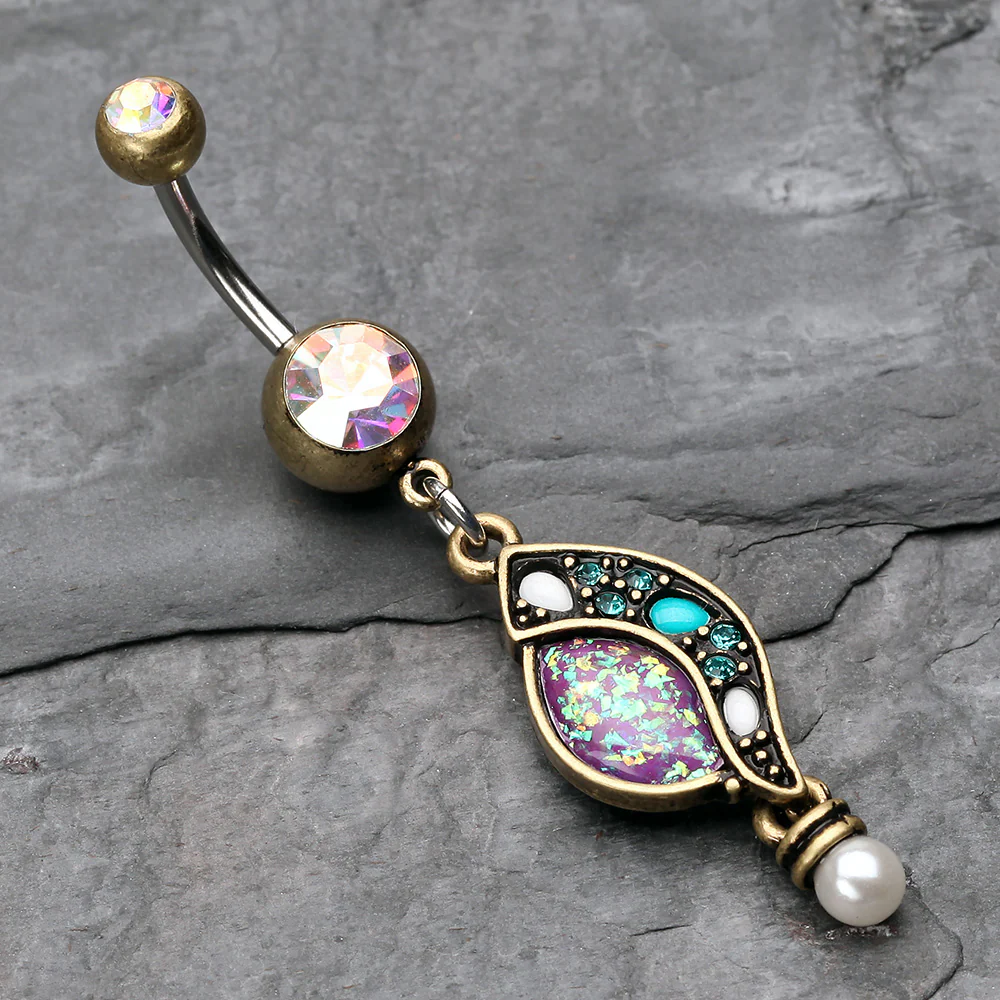 Vintage Boho Opal Sparkle Journey Belly Button Ring - Image 3