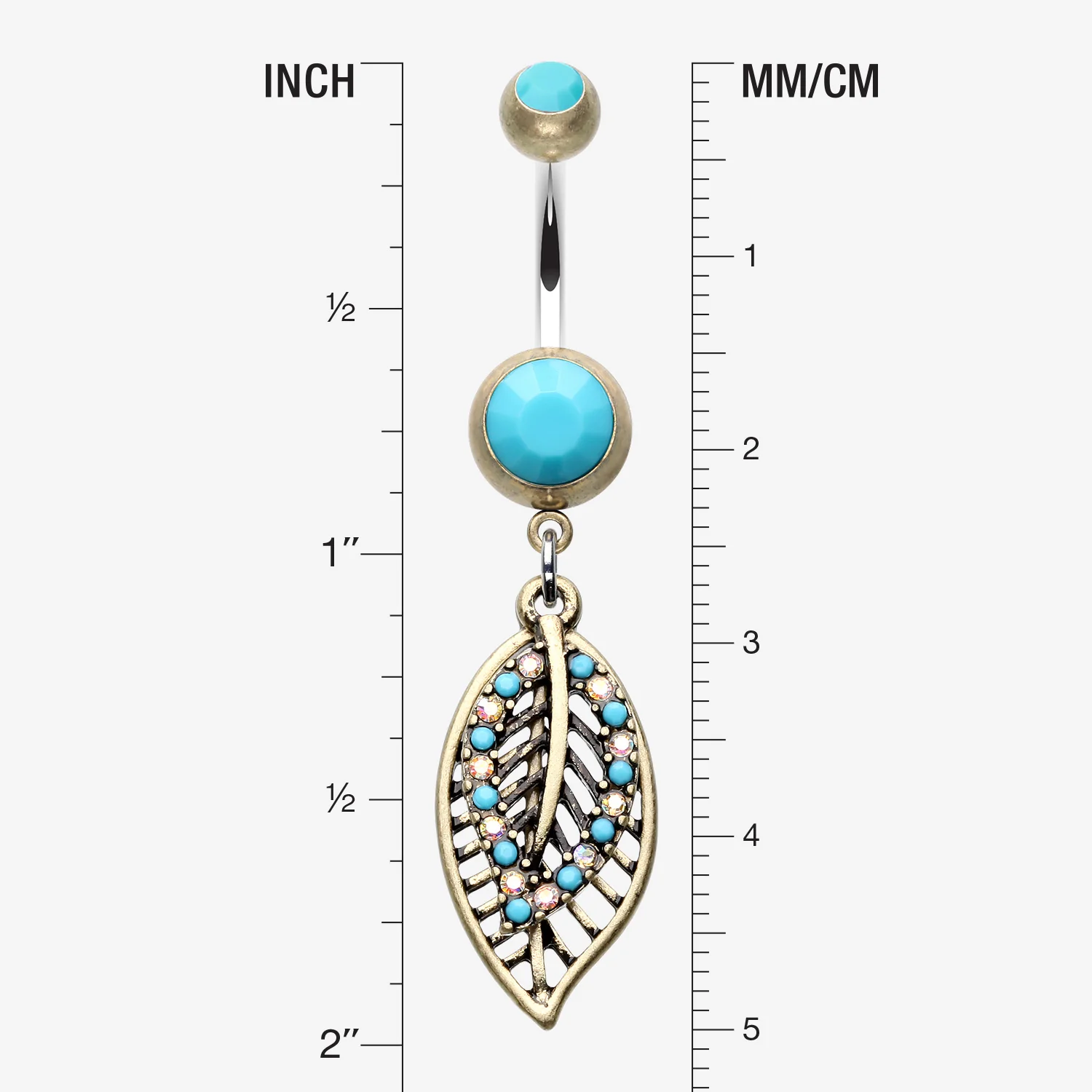 Vintage Boho Ornate Leaflets Belly Button Ring - Image 2