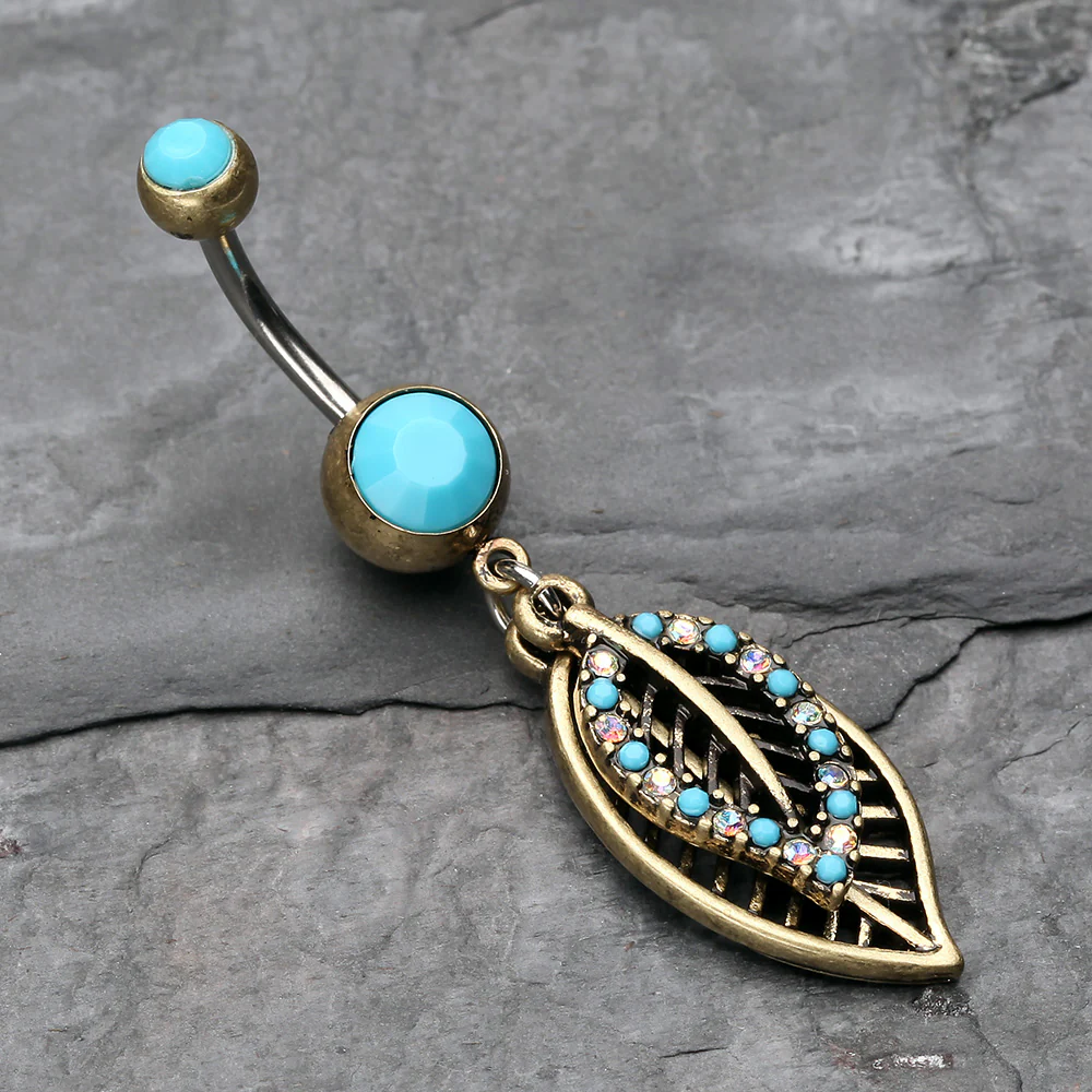 Vintage Boho Ornate Leaflets Belly Button Ring - Image 3