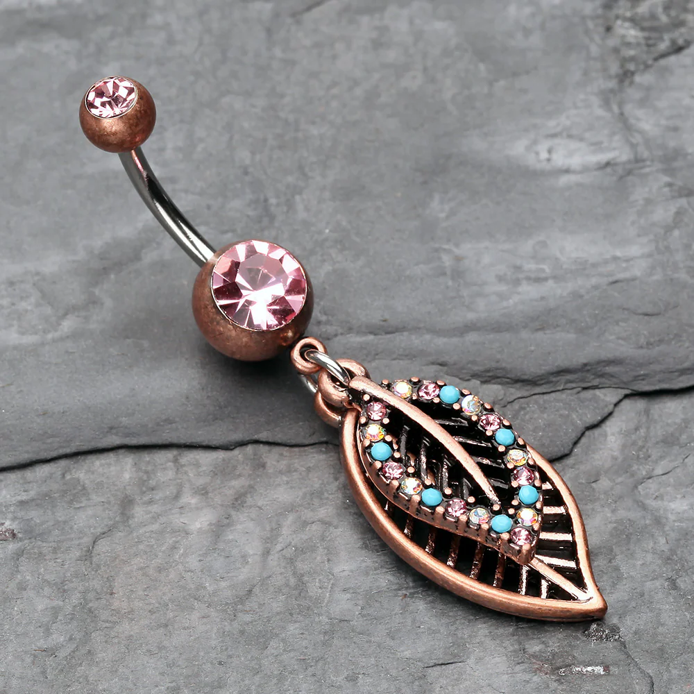 Vintage Boho Ornate Leaflets Belly Button Ring - Image 3