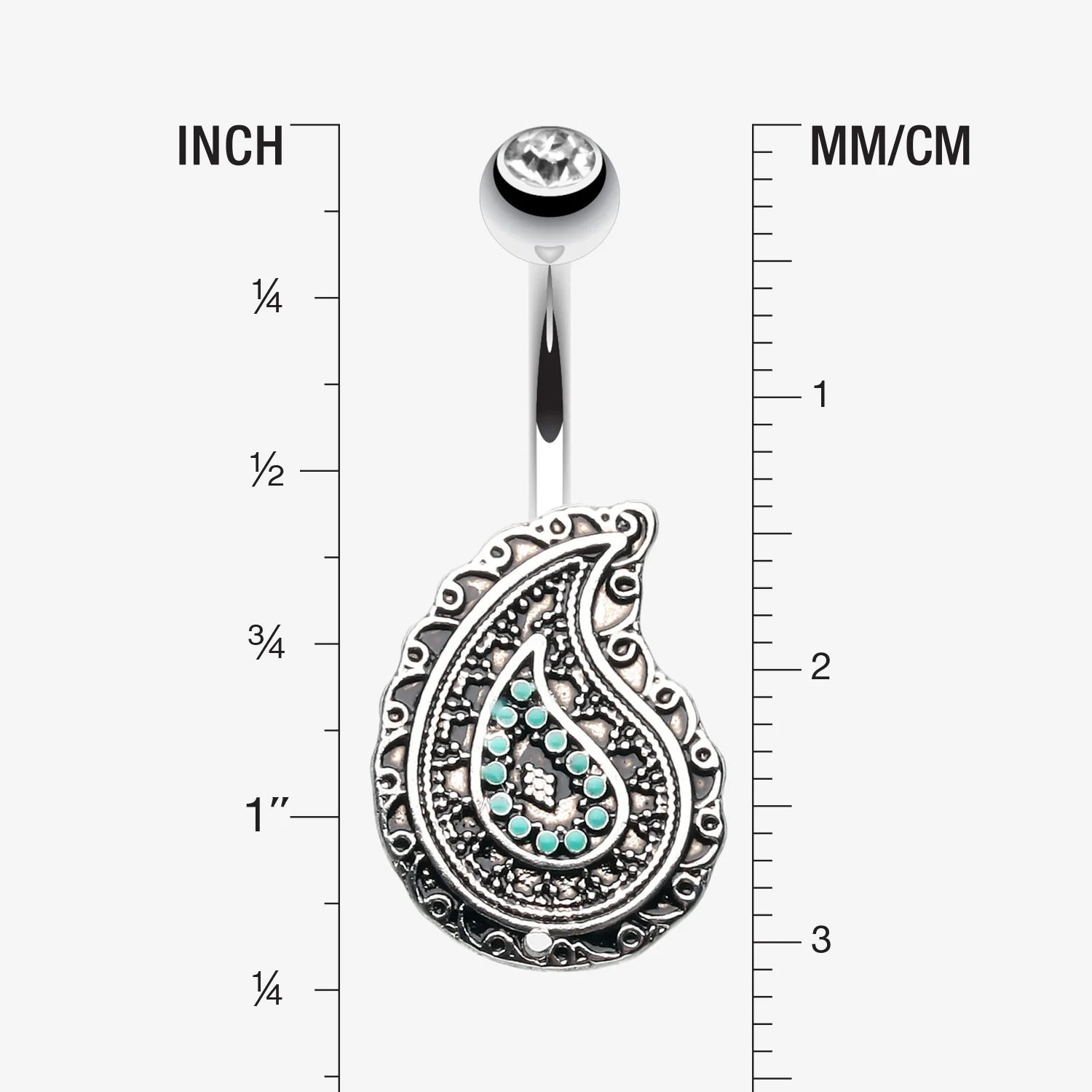 Vintage Boho Paisley Turquoise Belly Button Ring - Image 2