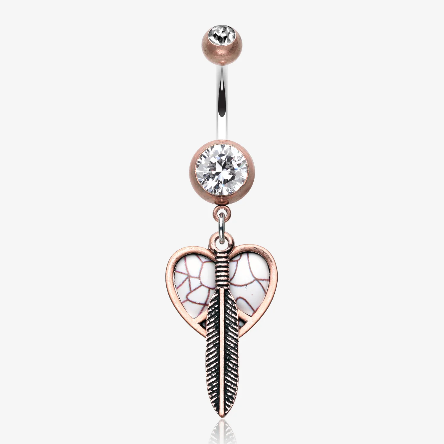 Vintage Boho Peace Heart with Feather Belly Button Ring