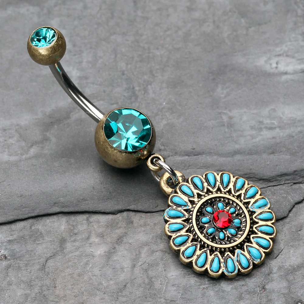 Vintage Boho Sahasrara Chakra Belly Button Ring - Image 3