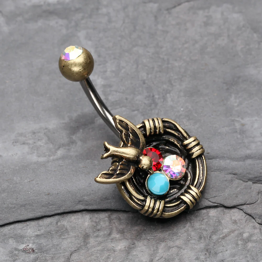 Vintage Boho Sparrow Birdnest Belly Button Ring - Image 3
