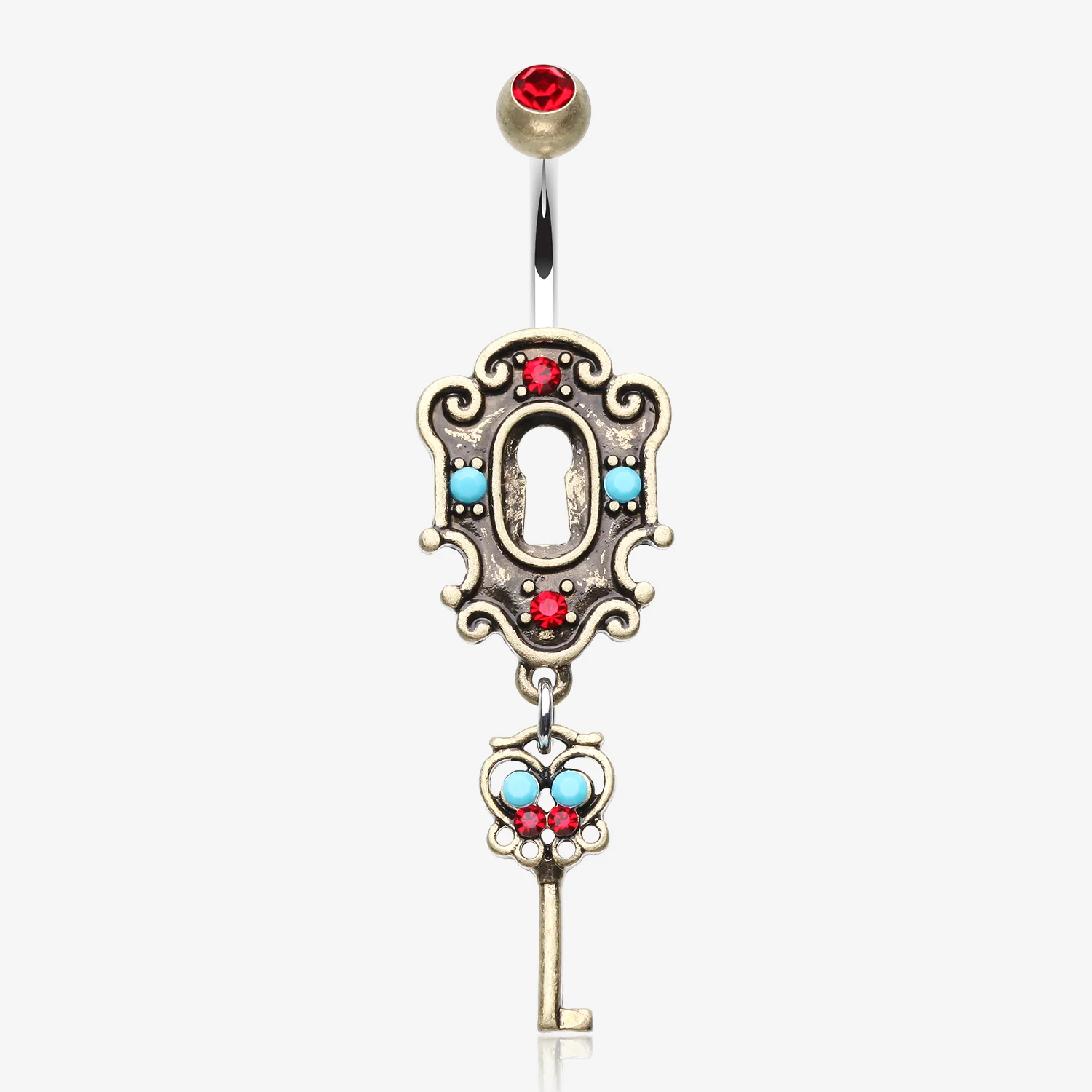 Vintage Boho Victorian Lock and Key Belly Button Ring
