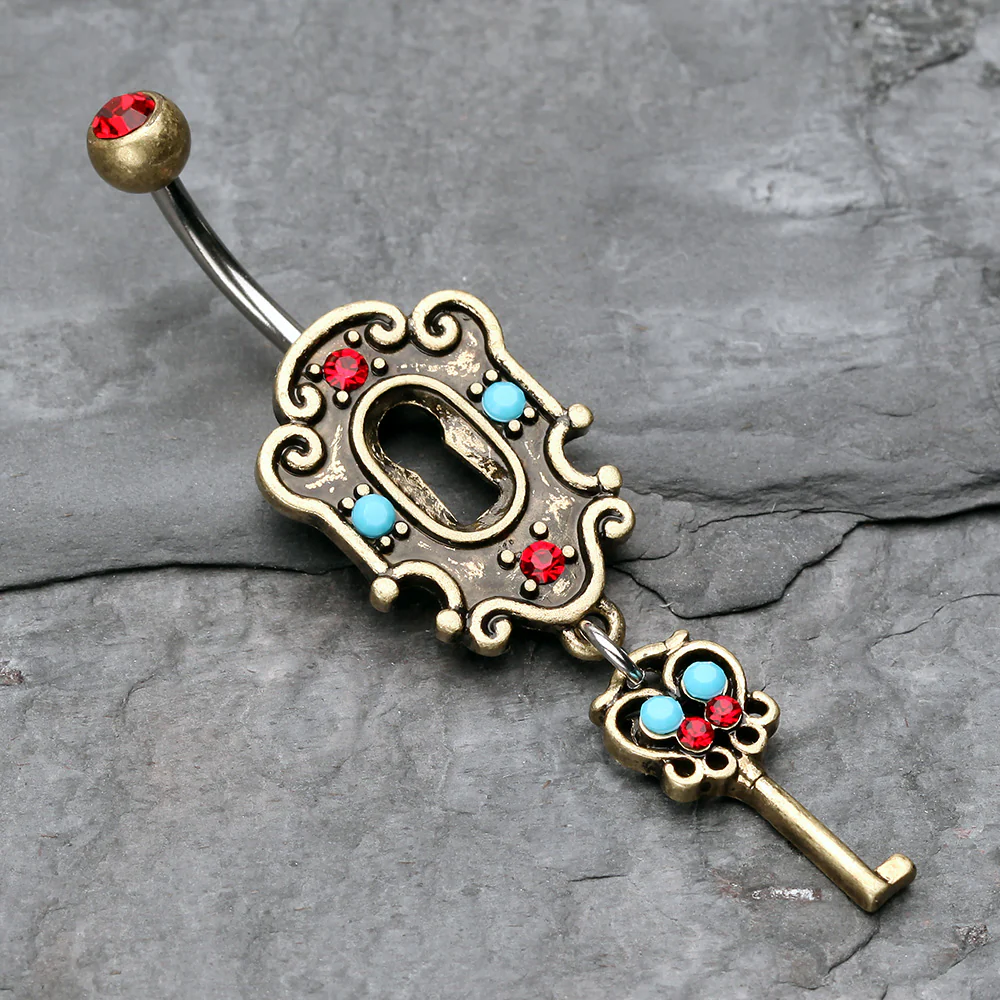 Vintage Boho Victorian Lock and Key Belly Button Ring - Image 3