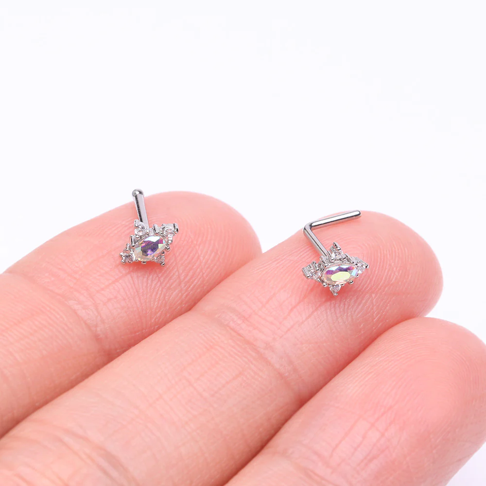 Vintage Elegance Aurora Sparkle L-Shaped Nose Ring - Image 4