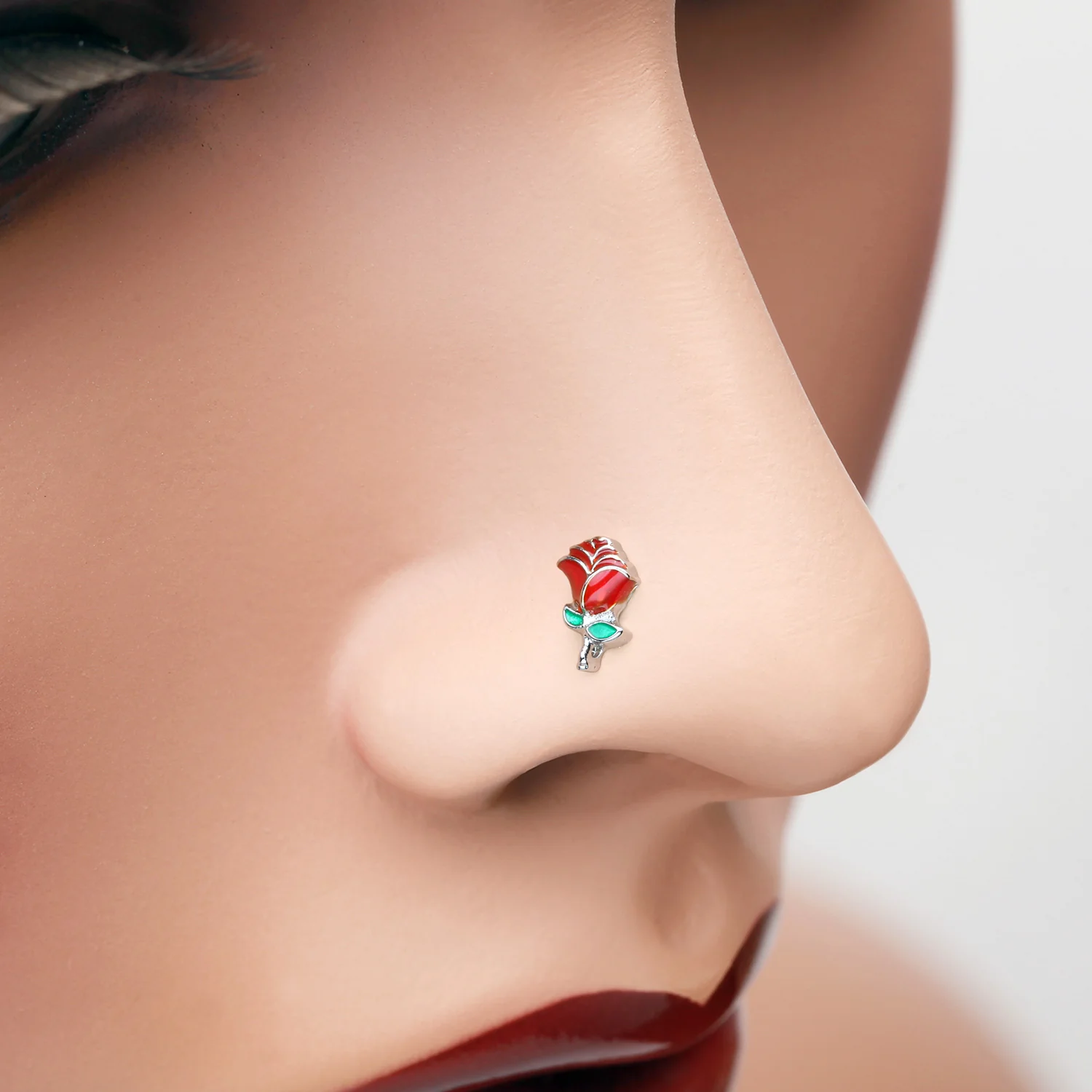 Vintage Enchanted Stem of Rose L-Shaped Nose Ring - Image 2
