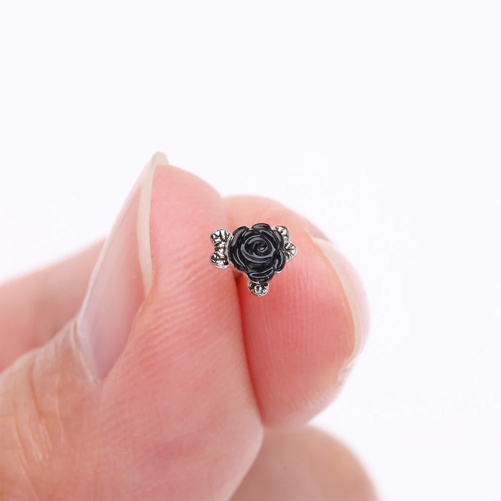 Vintage Gothic Black Rose Nose Stud Ring - Image 3