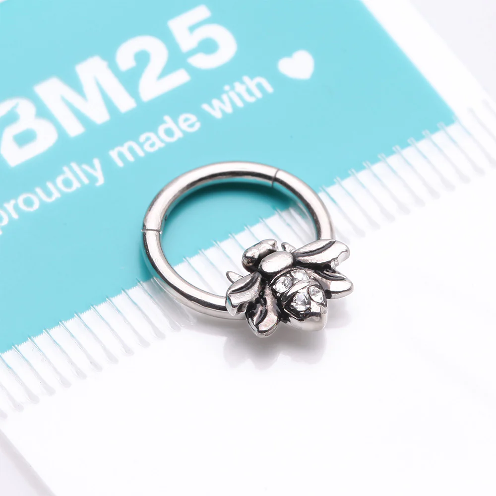 Vintage Honey Bee Sparkle Seamless Clicker Hoop Ring - Image 5
