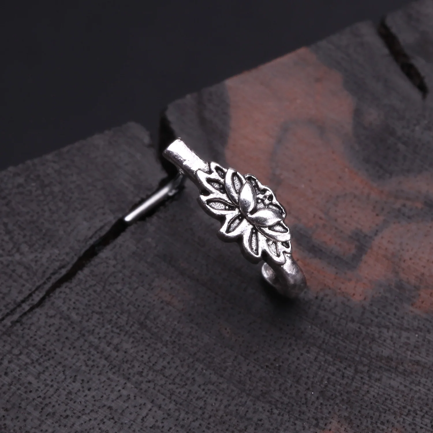 Vintage Lotus Flower L-Shaped Nose Hoop Ring - Image 2