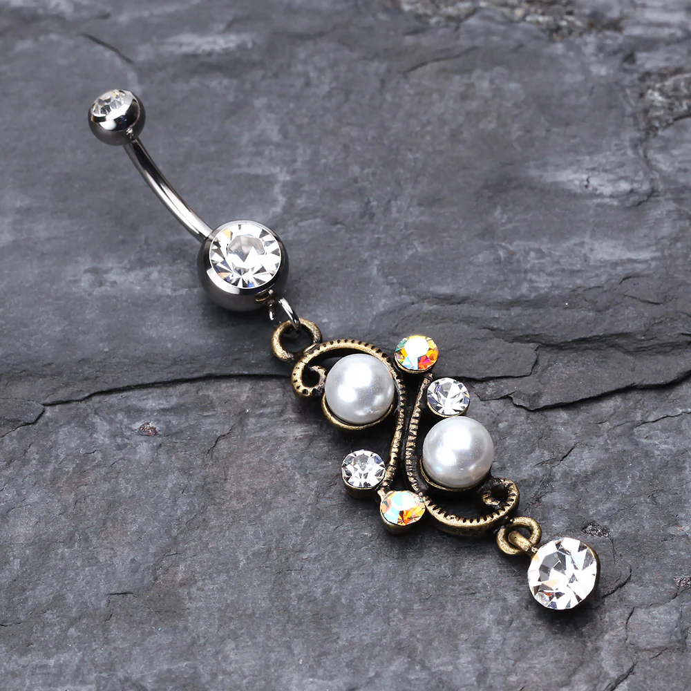 Vintage Pearl Journey Belly Button Ring - Image 3