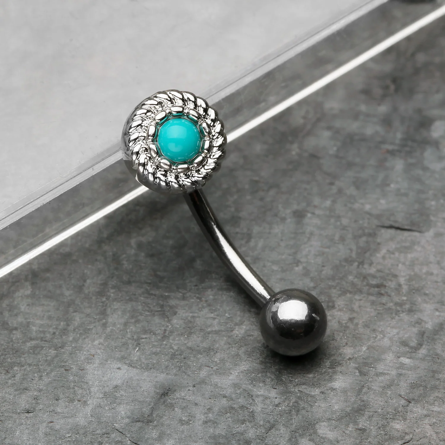 Vintage Rope Turquoise Eyebrow Curved Barbell Ring - Image 2