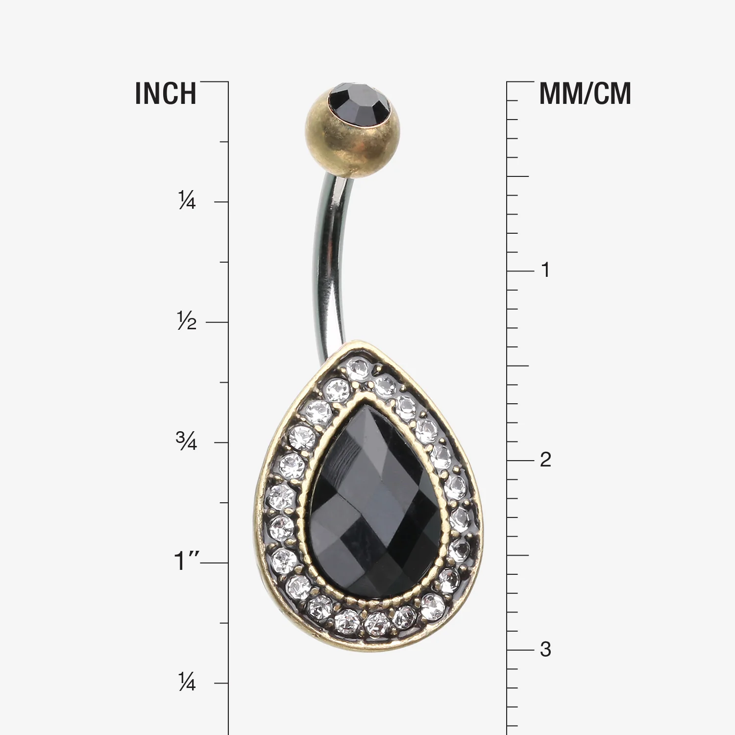 Vintage Rustica Onyx Sparkle Teardrop Belly Button Ring - Image 2