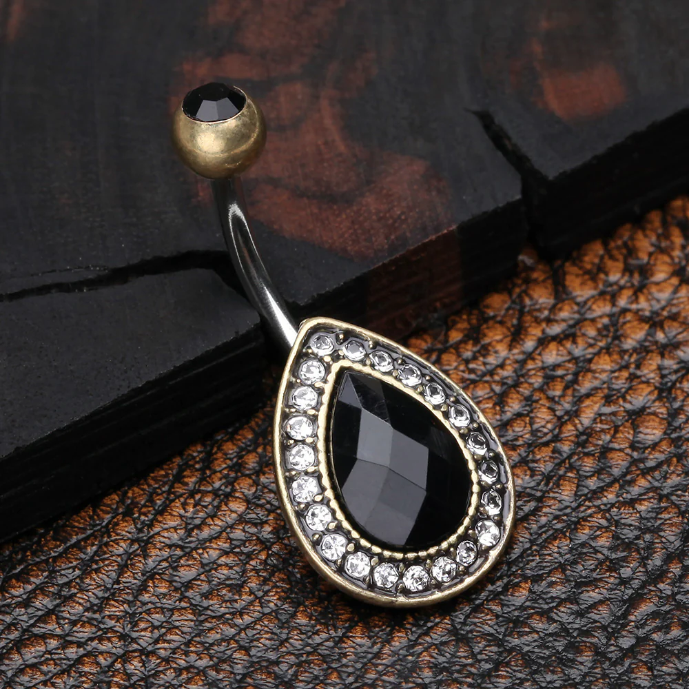 Vintage Rustica Onyx Sparkle Teardrop Belly Button Ring - Image 3