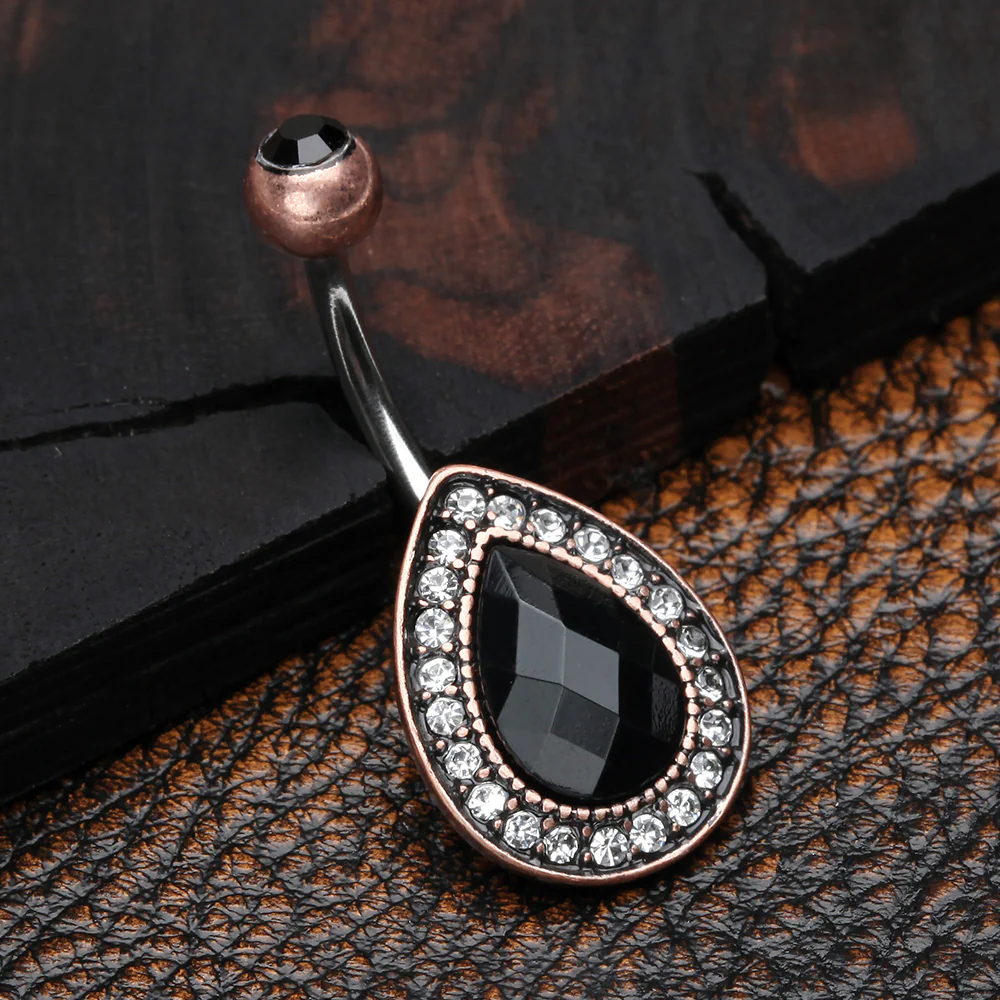 Vintage Rustica Onyx Sparkle Teardrop Belly Button Ring - Image 3