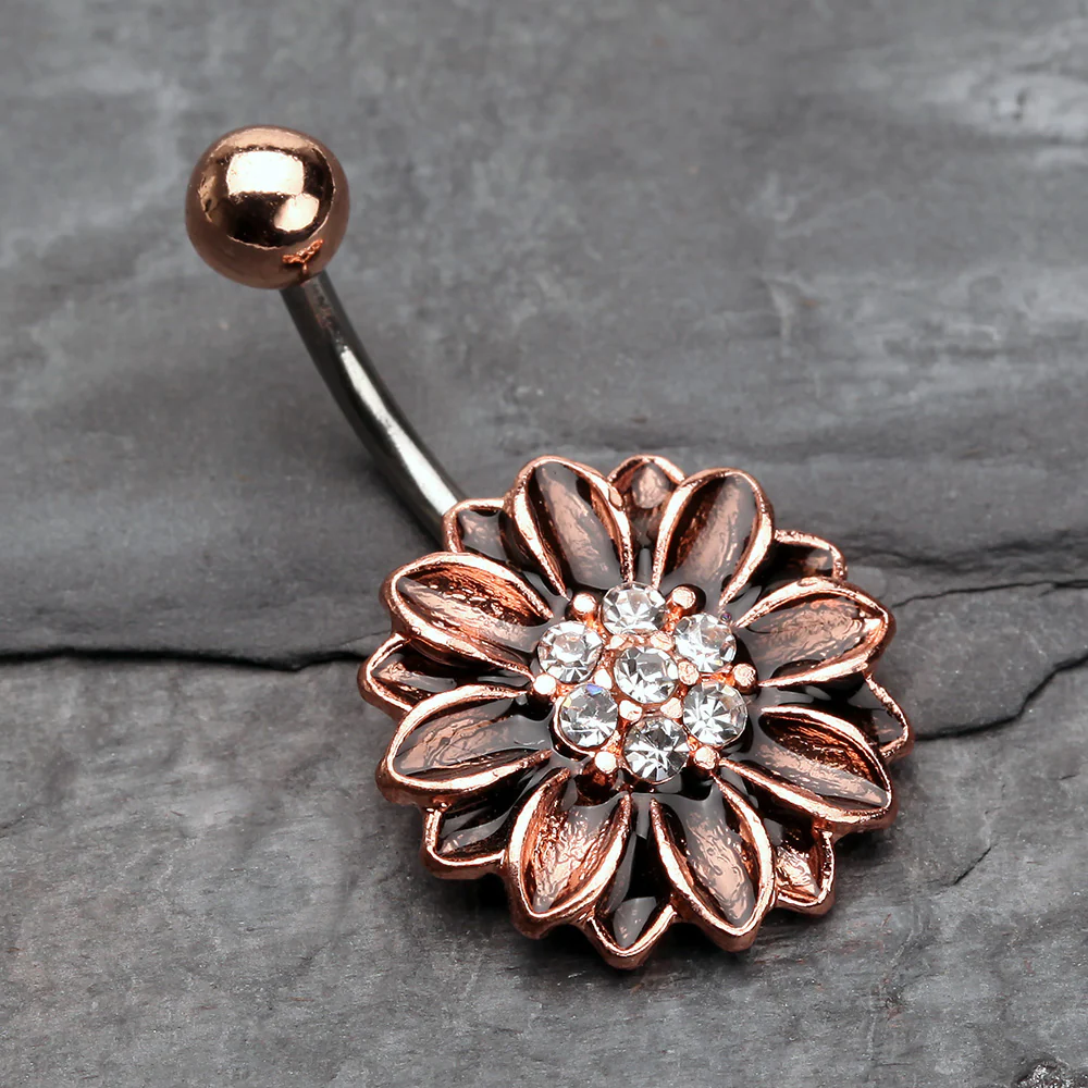 Vintage Rustica Sunflower Sparkle Belly Button Ring - Image 3