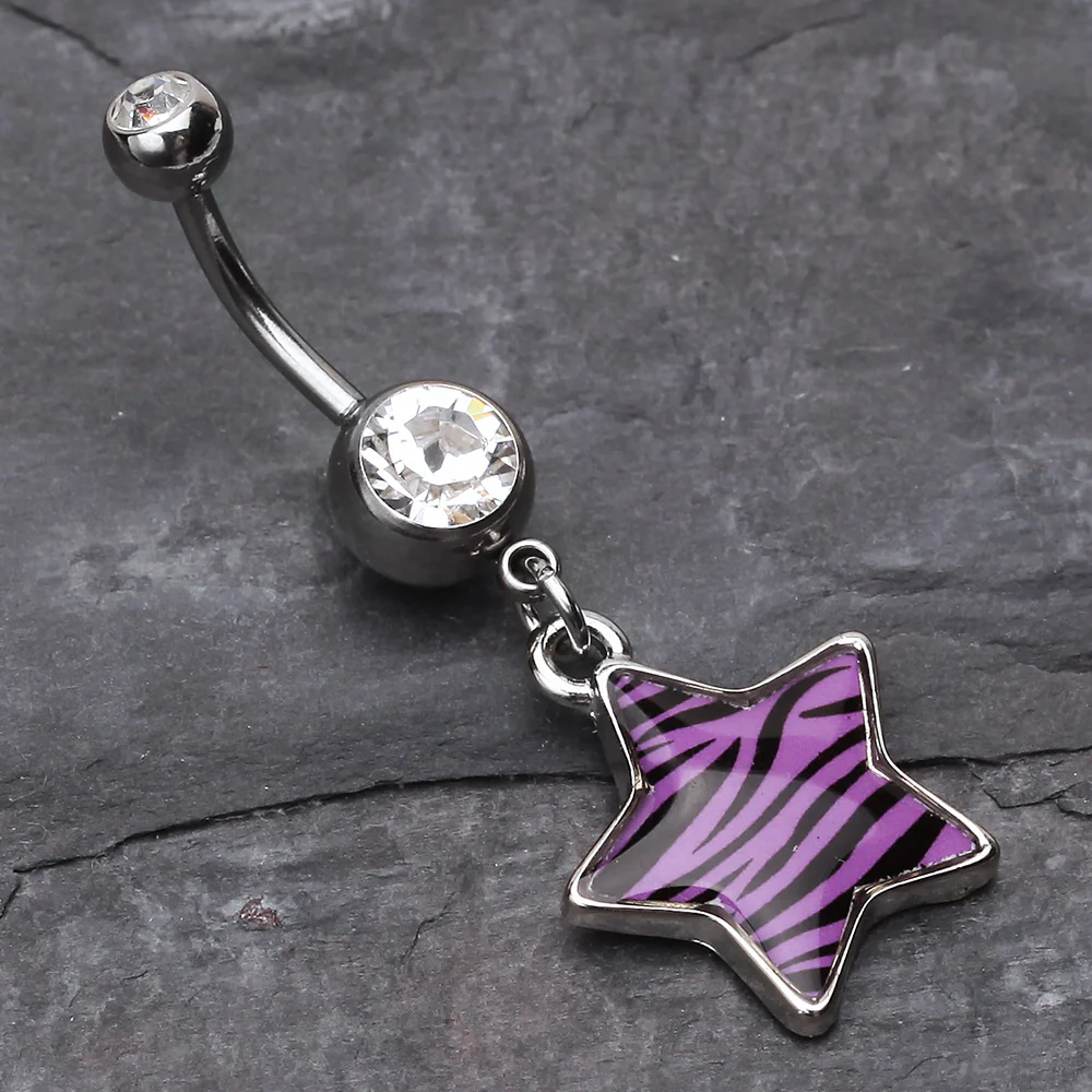 Zebra Star Dangle Belly Ring - Image 3